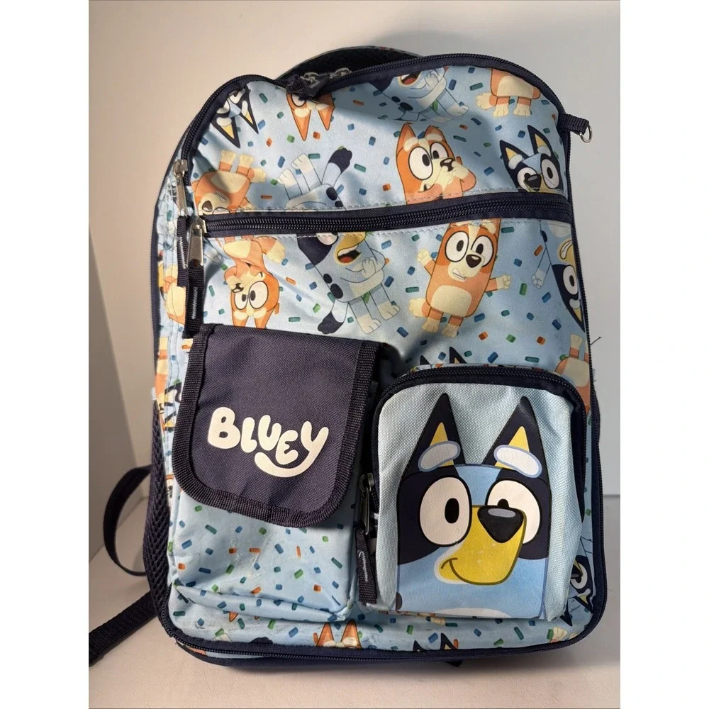 & Bingo Backpack for Girls & Boys, Multi Pocket Bookbag with Adjustable Bluey